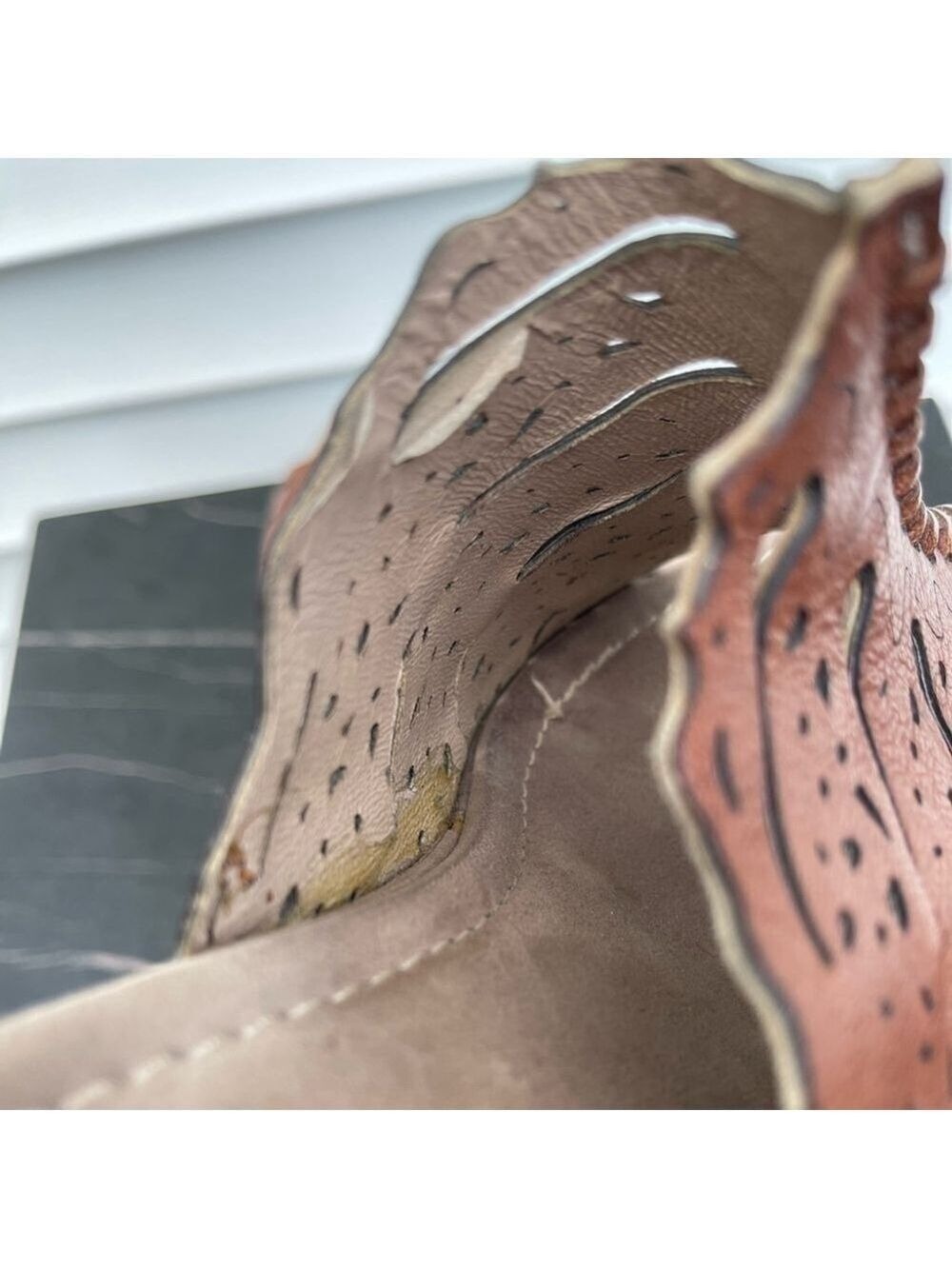 NAPOLEONI women platform wedge sandals mules brown leather Sz 38 - Picture 6 of 16
